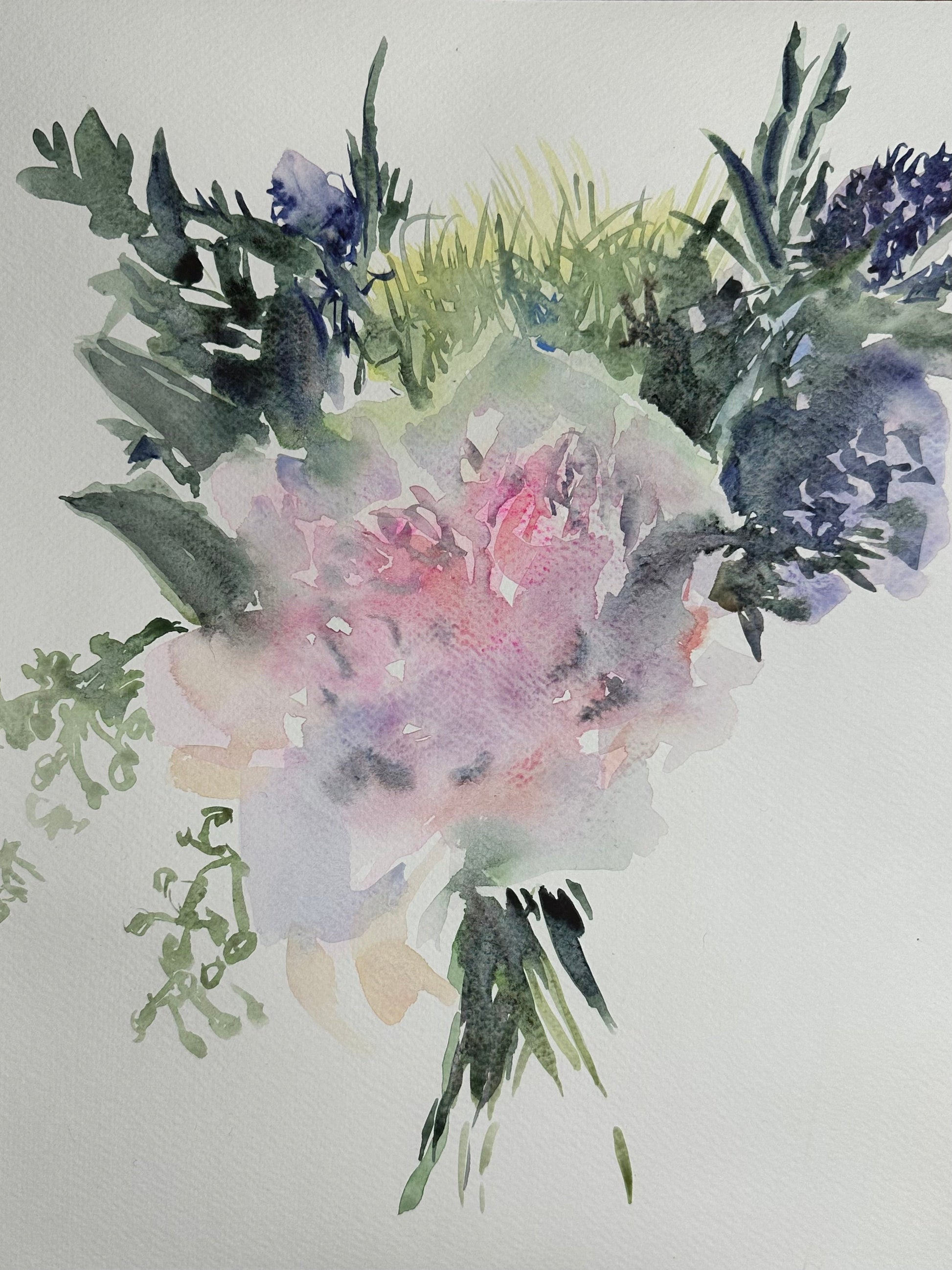 Roses with Opera Pink and Shadow Violet - Cynthia Coffield Fine Art