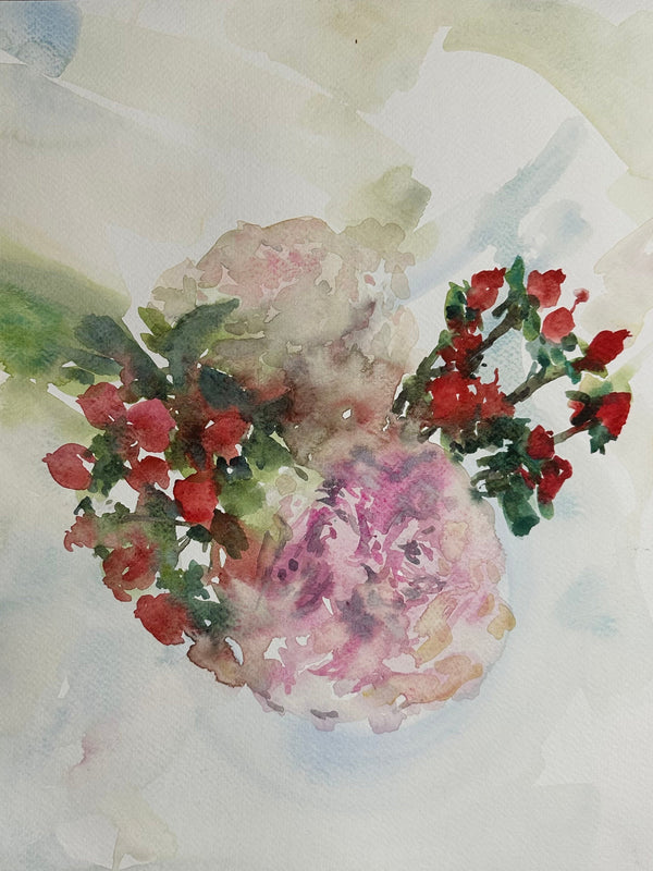 Rose with Berries - Cynthia Coffield Fine Art