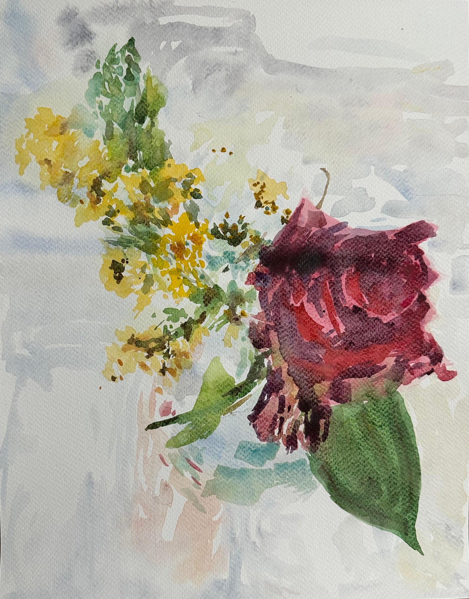 October Rose with Yellow - Cynthia Coffield Fine Art